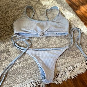 Baby Blue Ribbed Frankie’s Bikinis Set